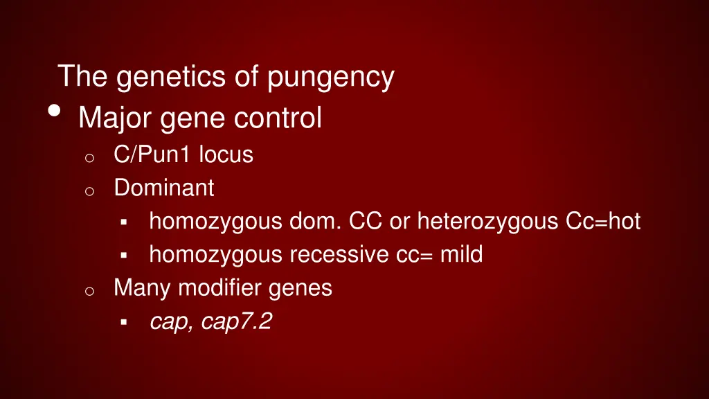 the genetics of pungency major gene control