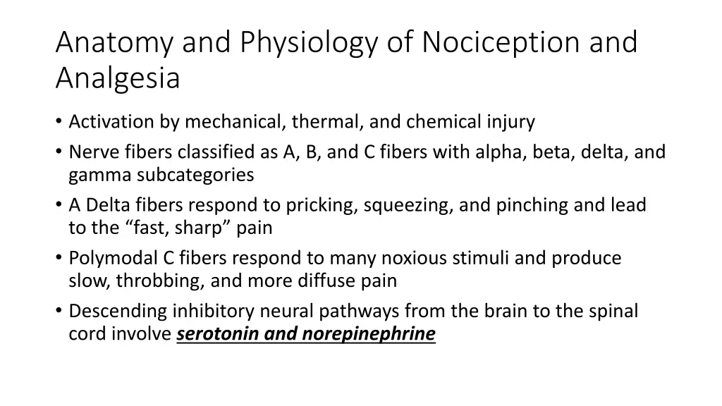 anatomy and physiology of nociception