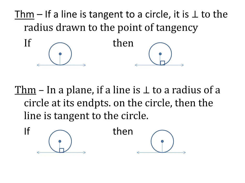 thm if a line is tangent to a circle