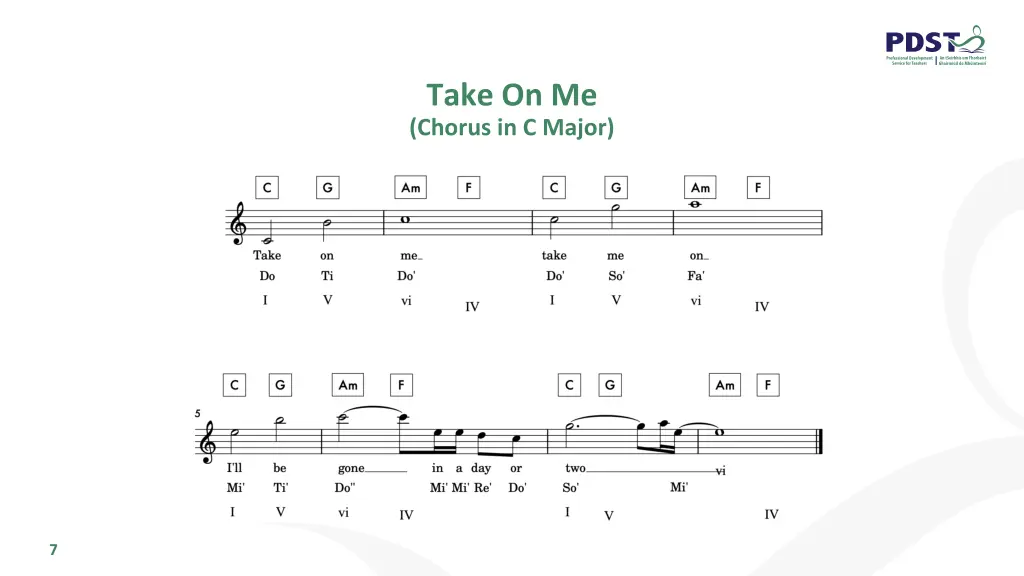 take on me chorus in c major