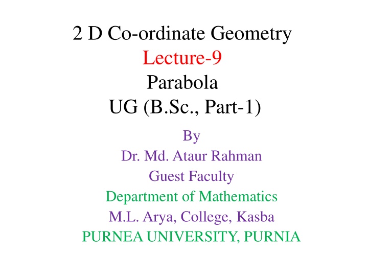 2 d co ordinate geometry lecture 9 parabola