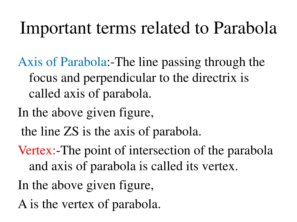 important terms related to parabola 1