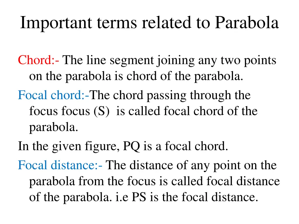 important terms related to parabola 2