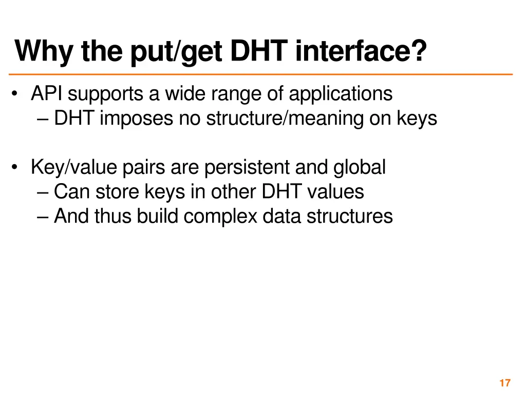 why the put get dht interface