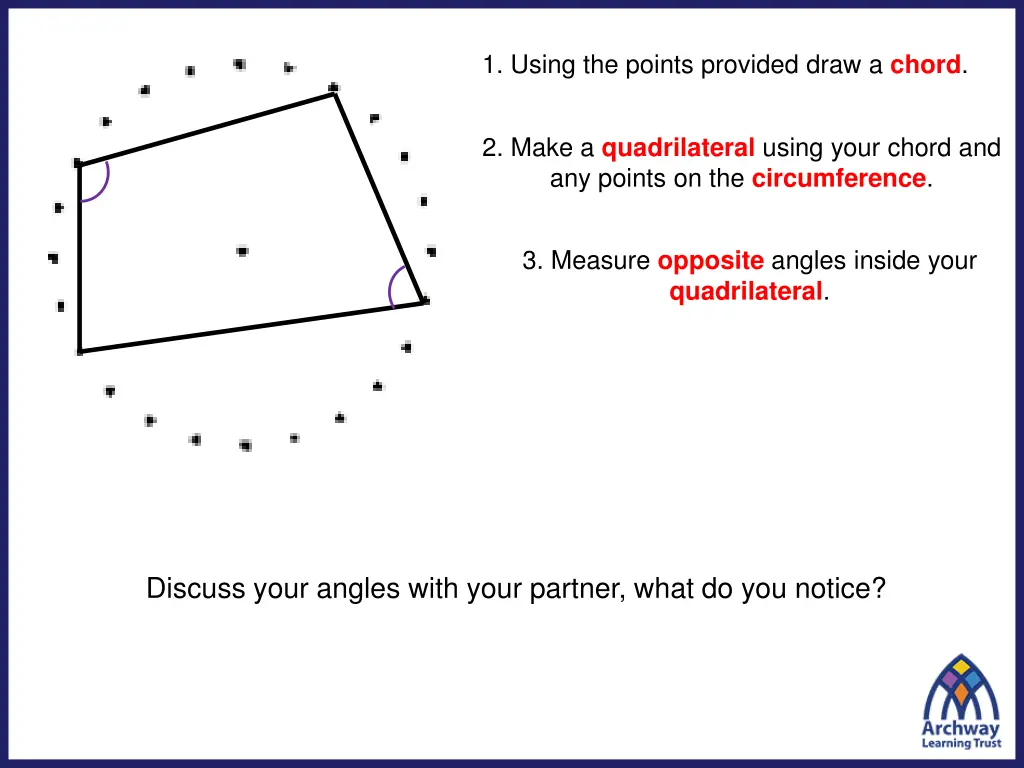 1 using the points provided draw a chord