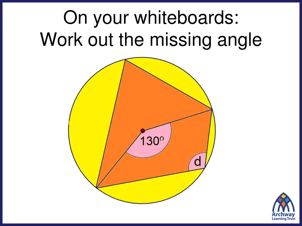 on your whiteboards work out the missing angle 1