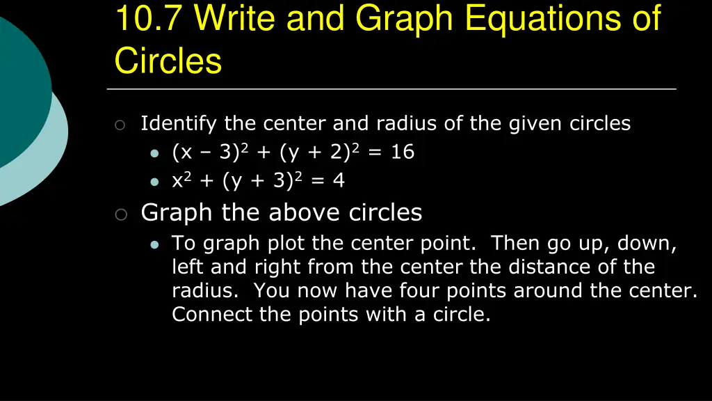 10 7 write and graph equations of circles 1