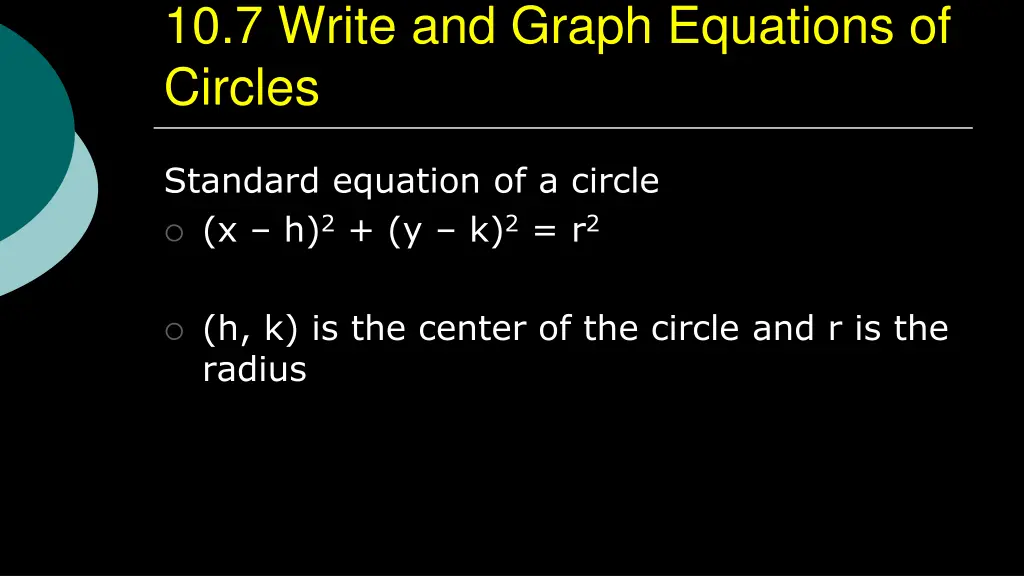 10 7 write and graph equations of circles