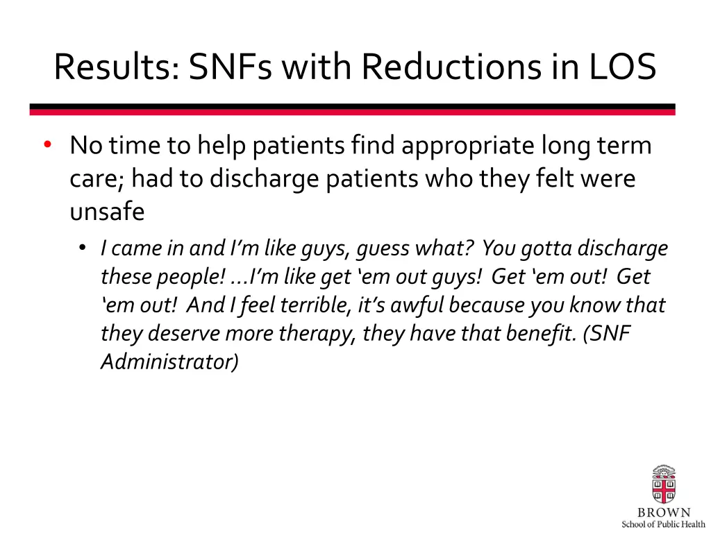 results snfs with reductions in los