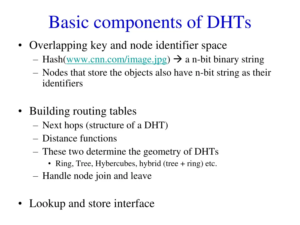 basic components of dhts