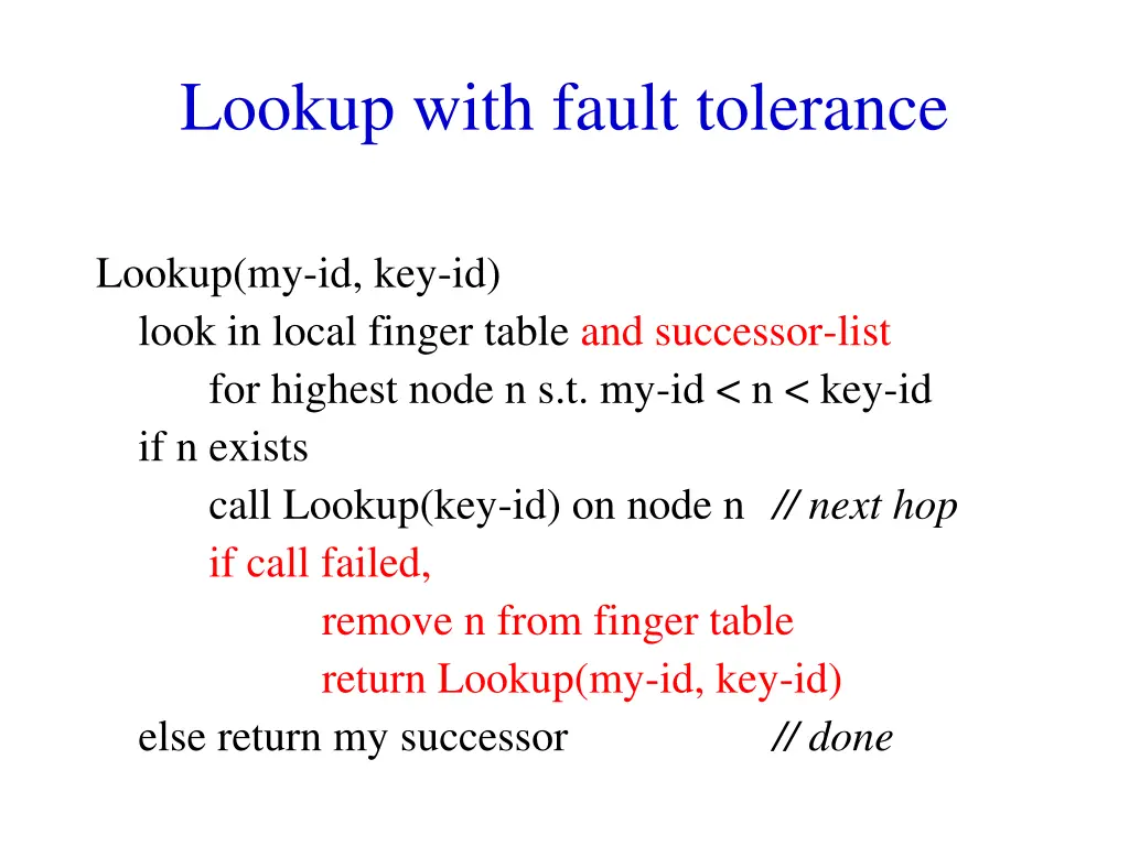 lookup with fault tolerance