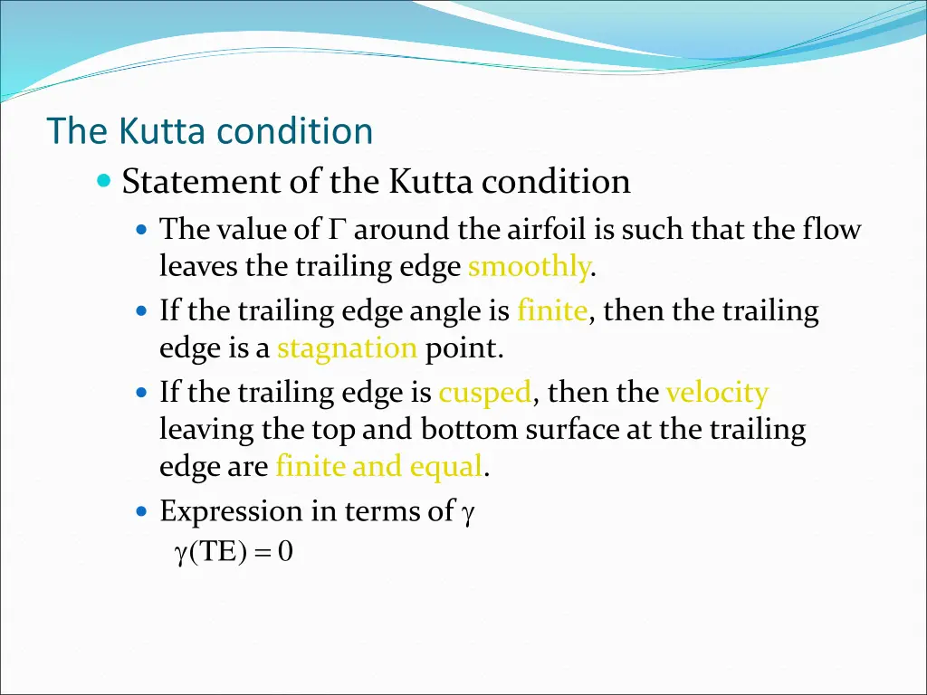 the kutta condition statement of the kutta