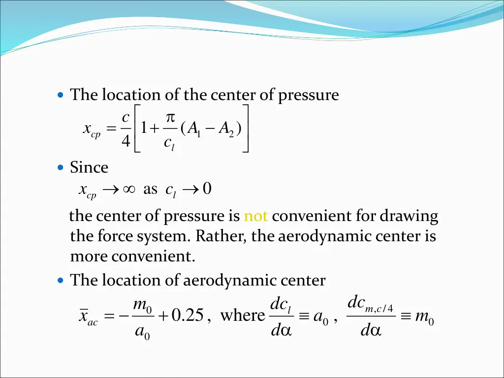 the location of the center of pressure 1 4 c l