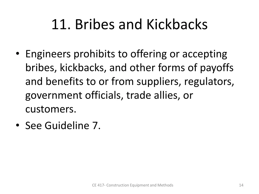 11 bribes and kickbacks