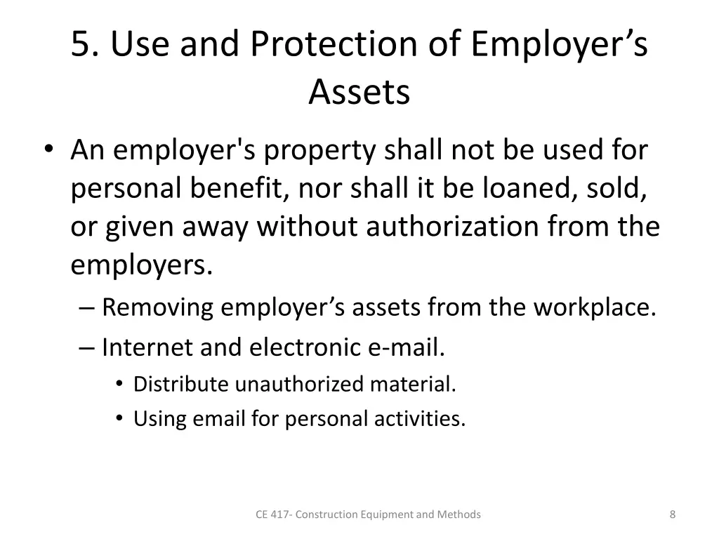 5 use and protection of employer s assets