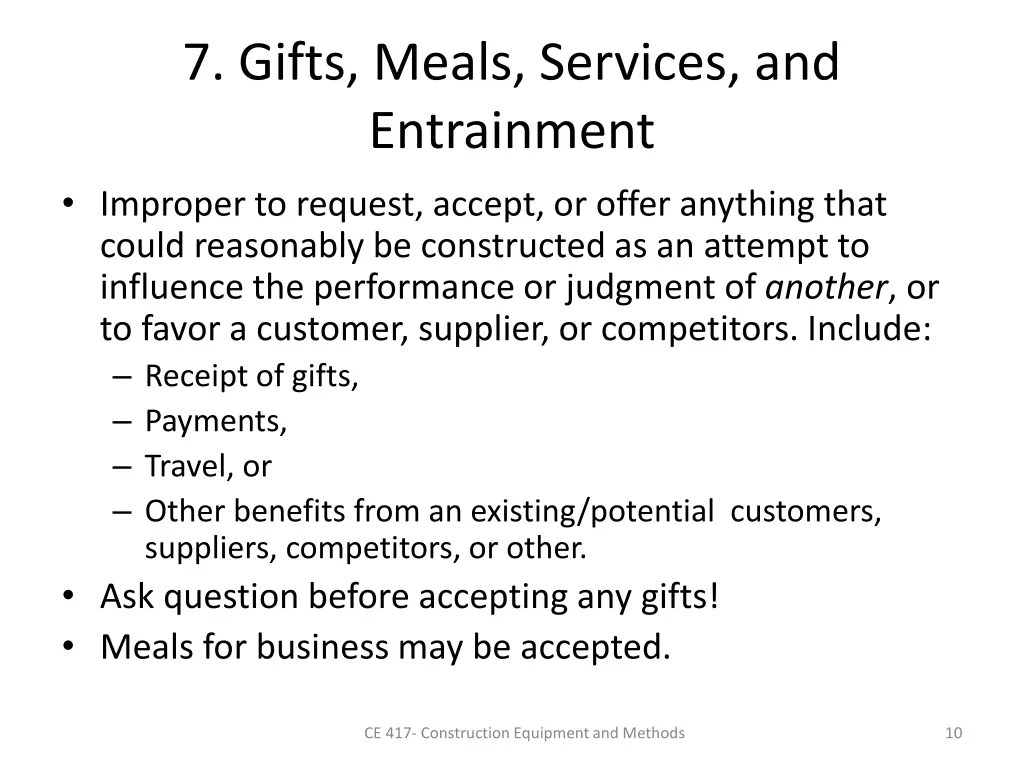 7 gifts meals services and entrainment improper