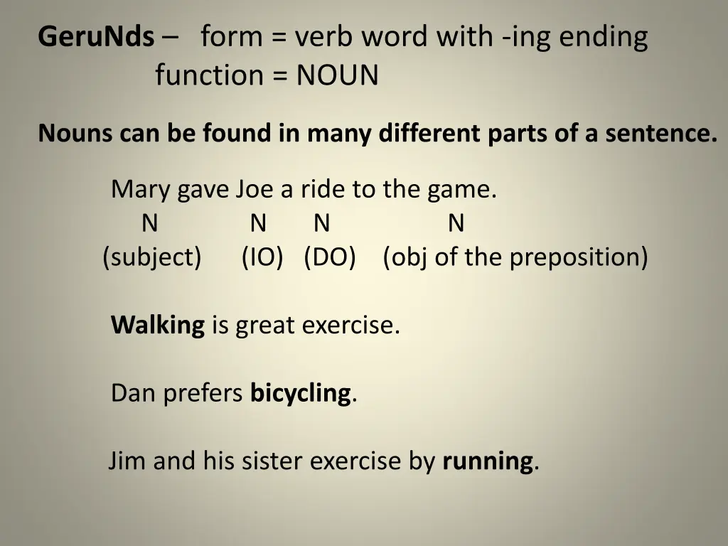 gerunds form verb word with ing ending function