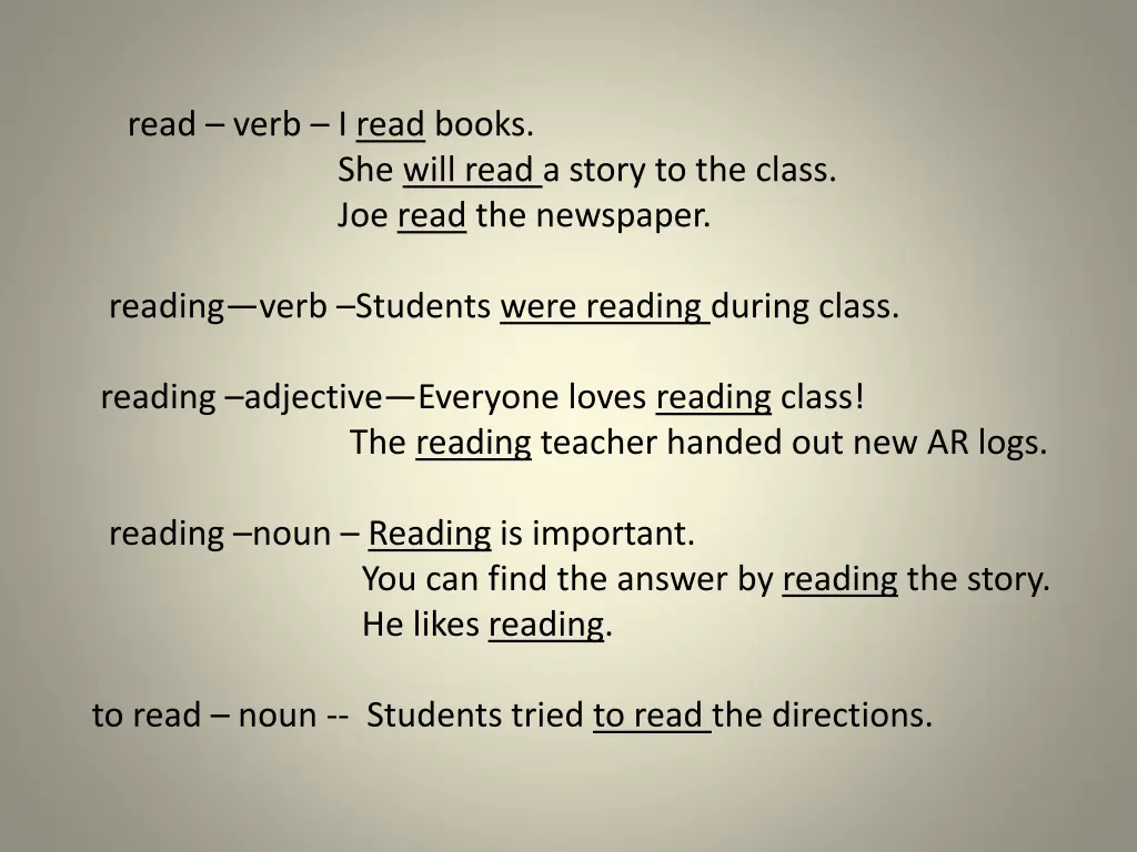 read verb i read books she will read a story