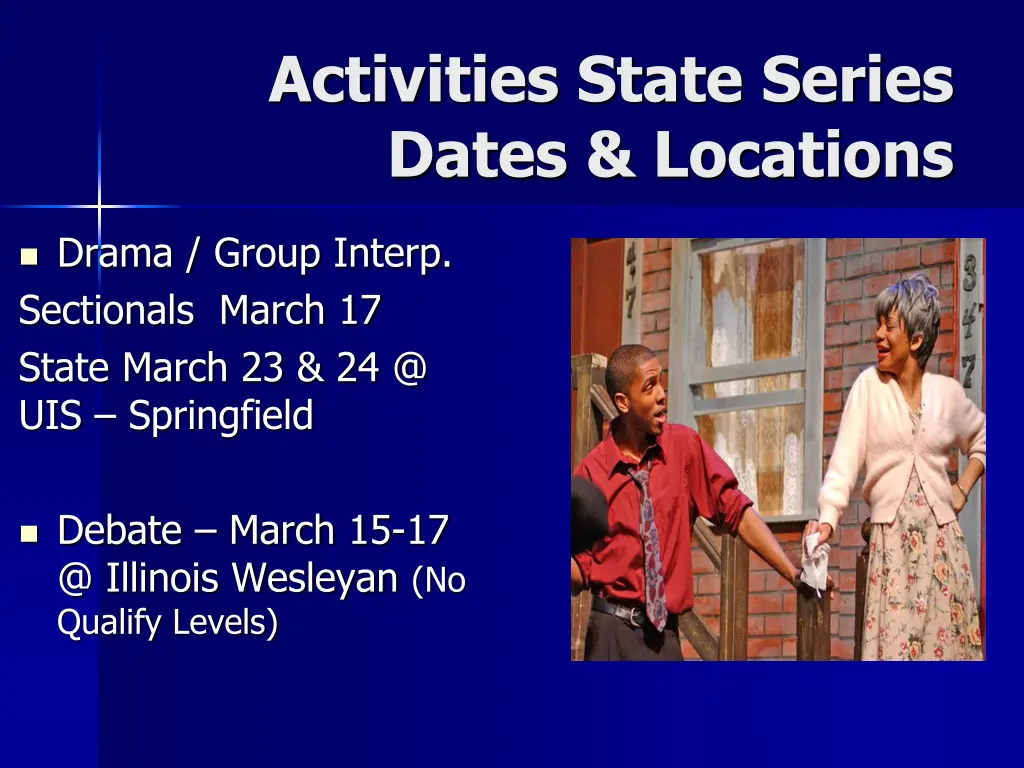 activities state series dates locations 1