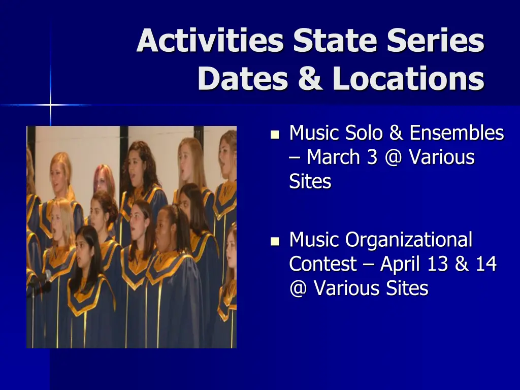 activities state series dates locations 2