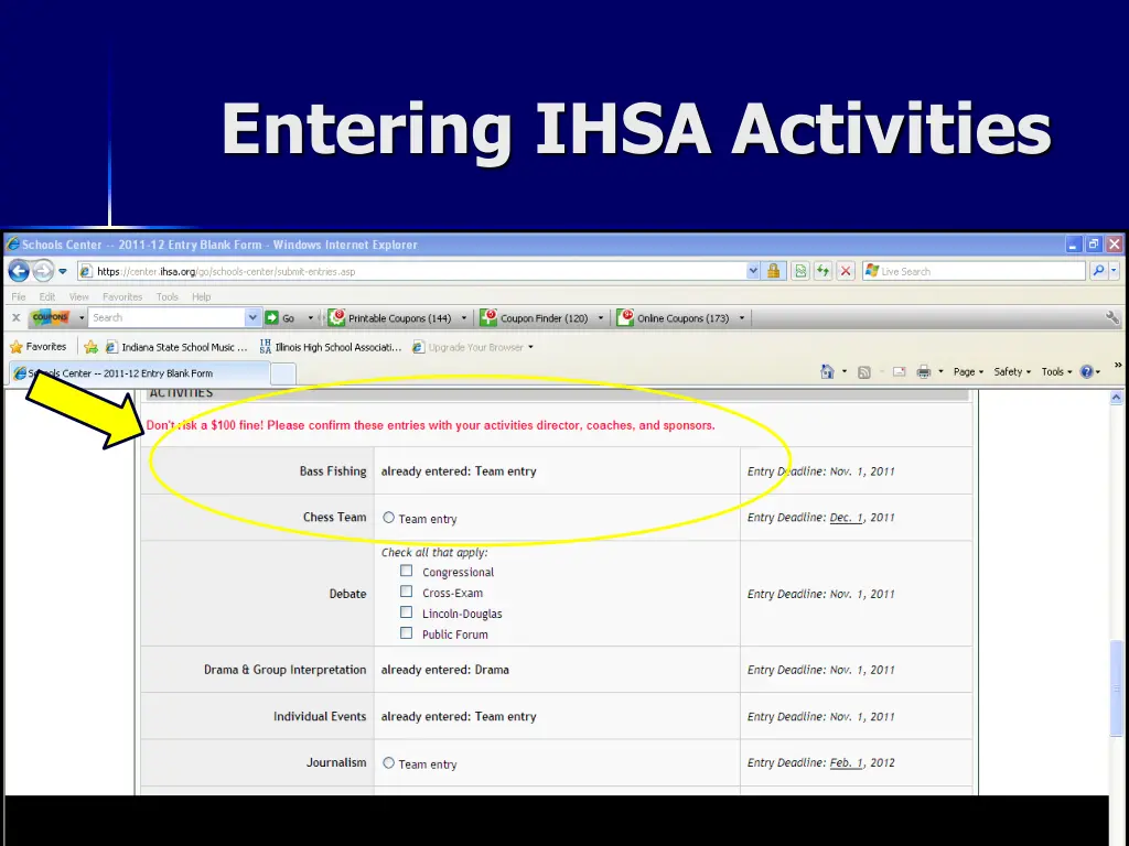 entering ihsa activities