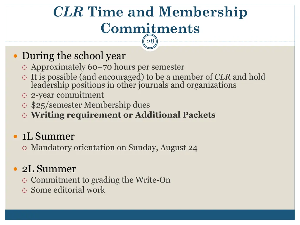 clr time and membership commitments 28