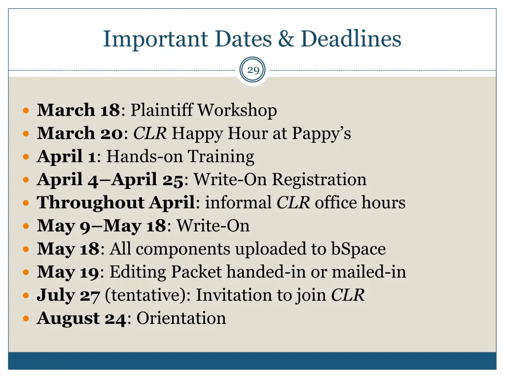 important dates deadlines