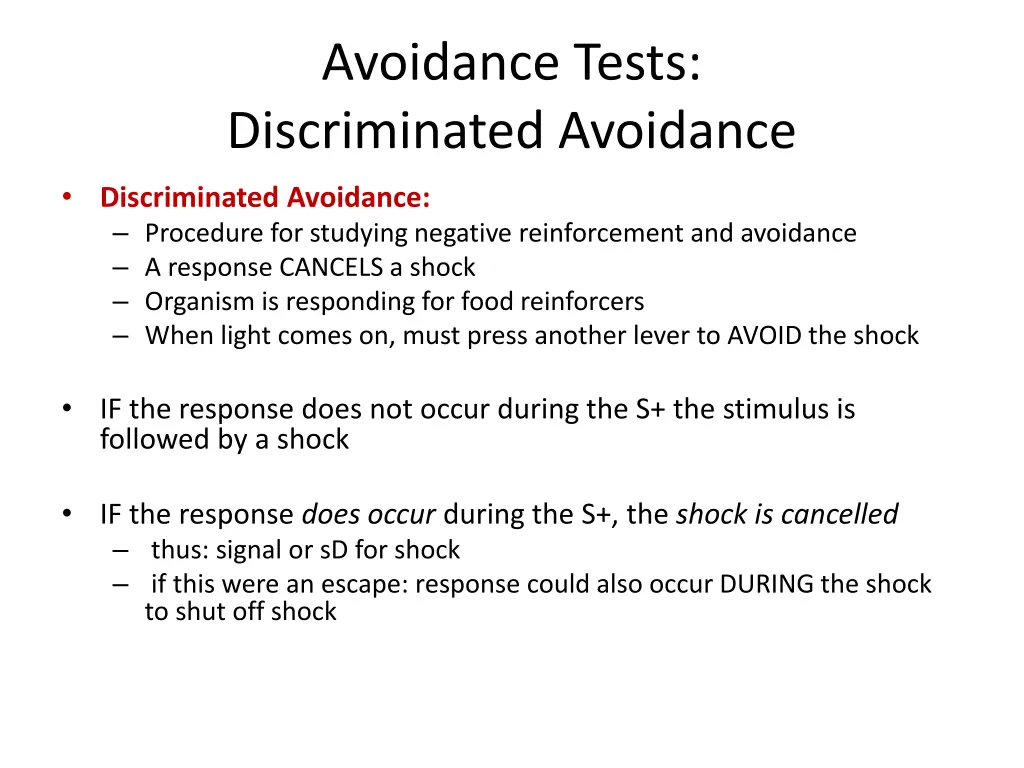 avoidance tests discriminated avoidance