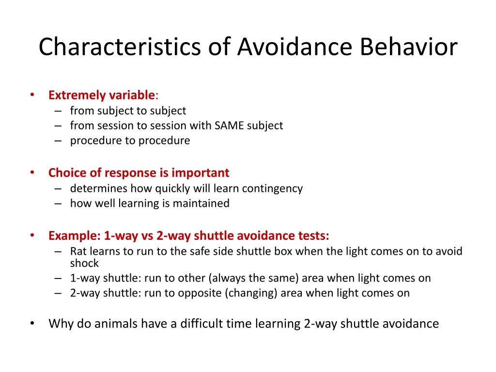 characteristics of avoidance behavior 1