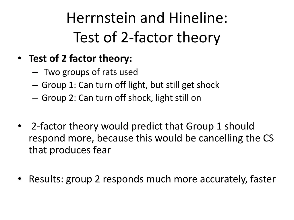 herrnstein and hineline test of 2 factor theory