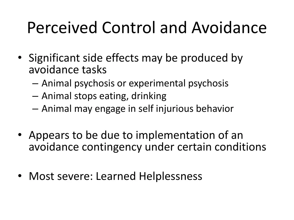 perceived control and avoidance