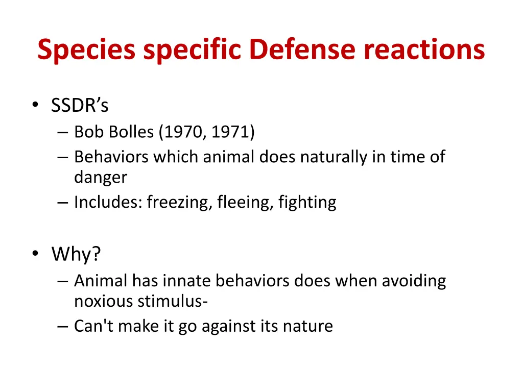 species specific defense reactions