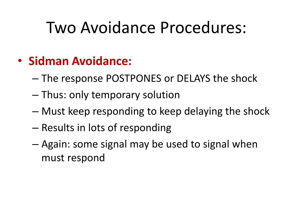 two avoidance procedures