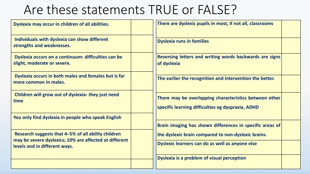 are these statements true or false