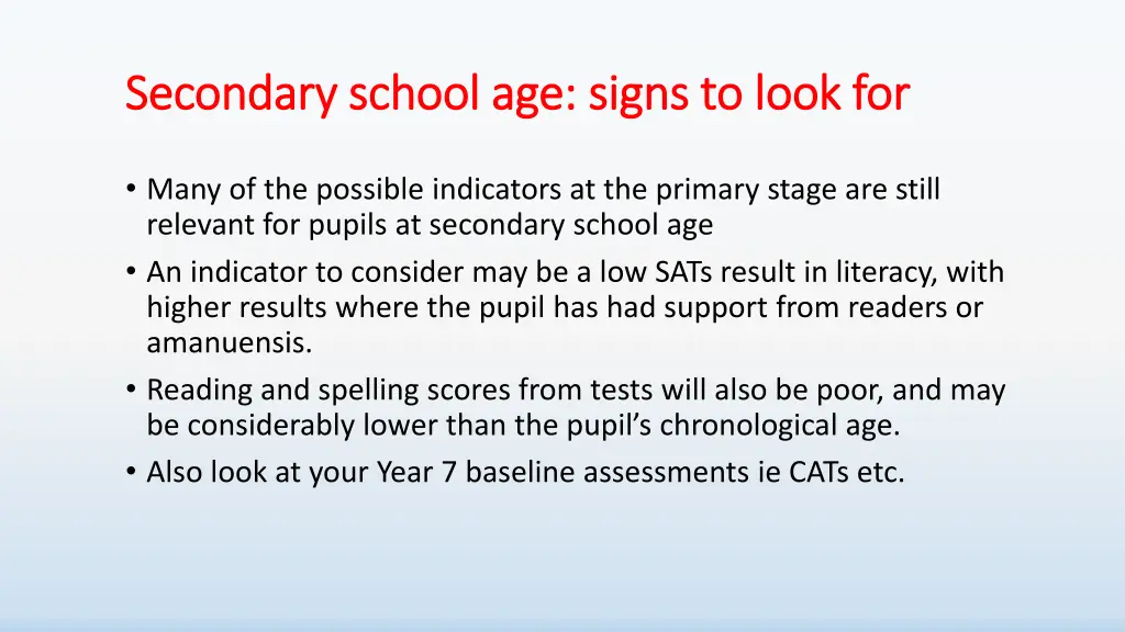 secondary school age signs to look for secondary