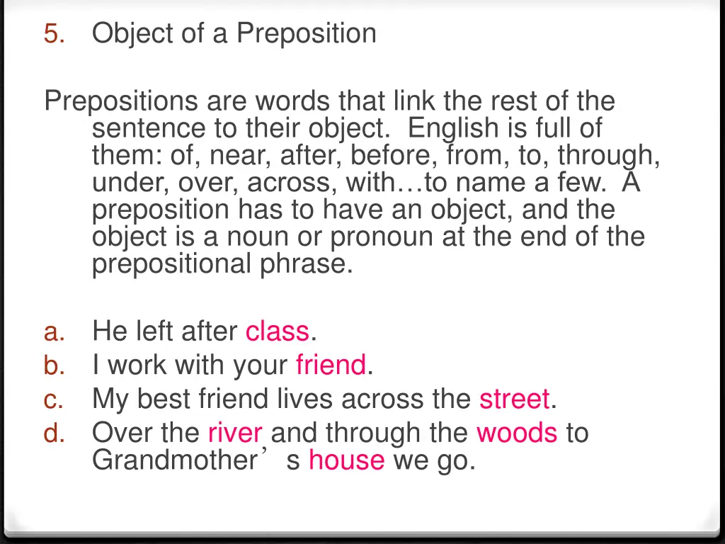 object of a preposition