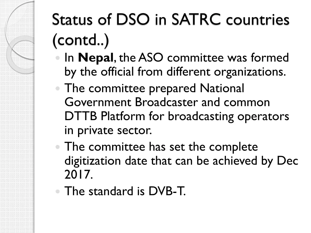 status of dso in satrc countries contd in nepal