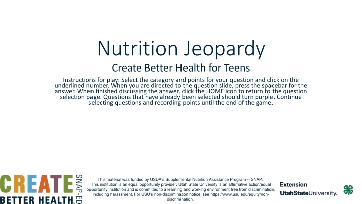 nutrition jeopardy create better health for teens