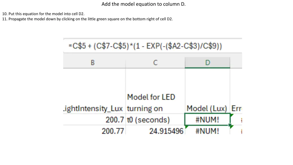 add the model equation to column d