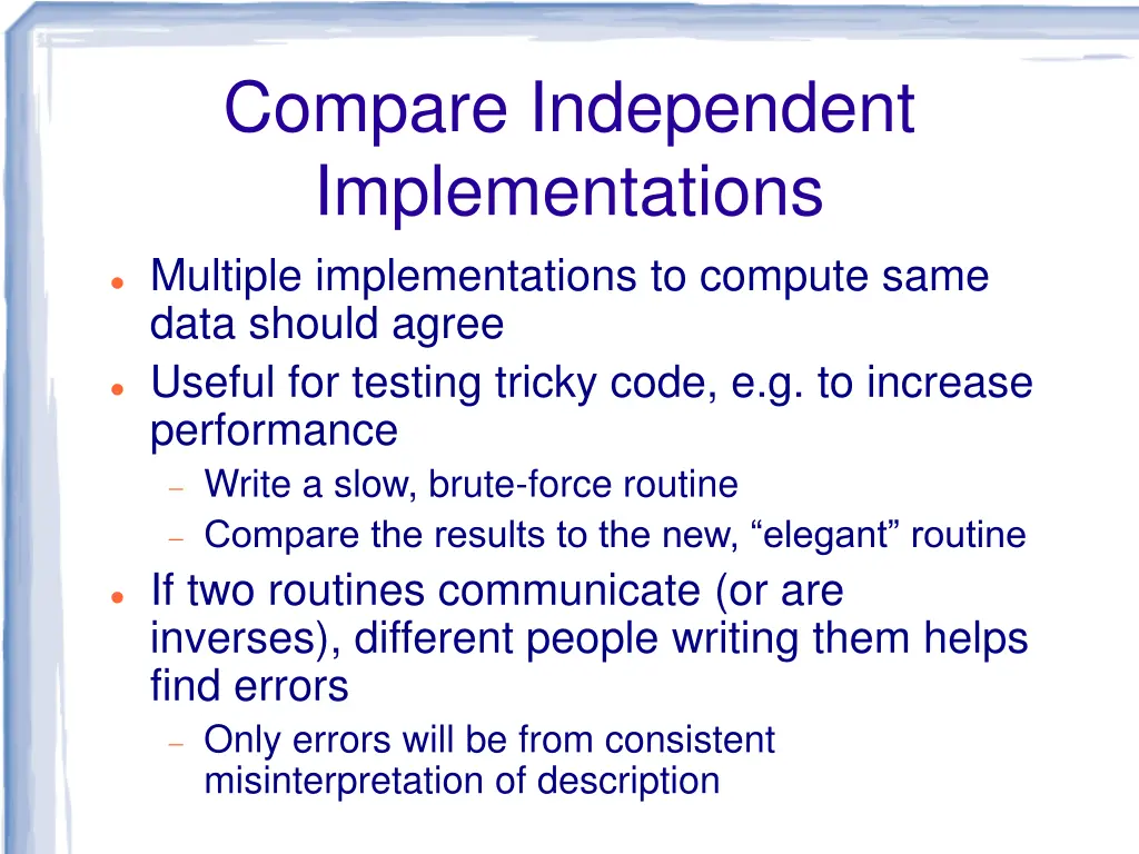 compare independent implementations