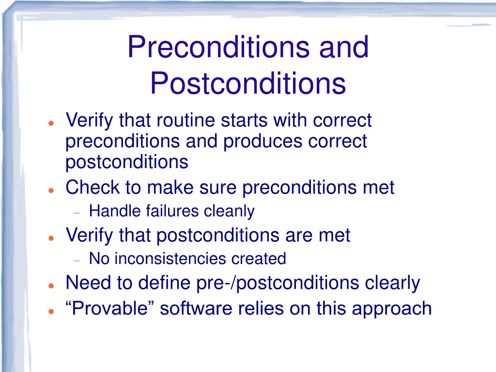 preconditions and postconditions