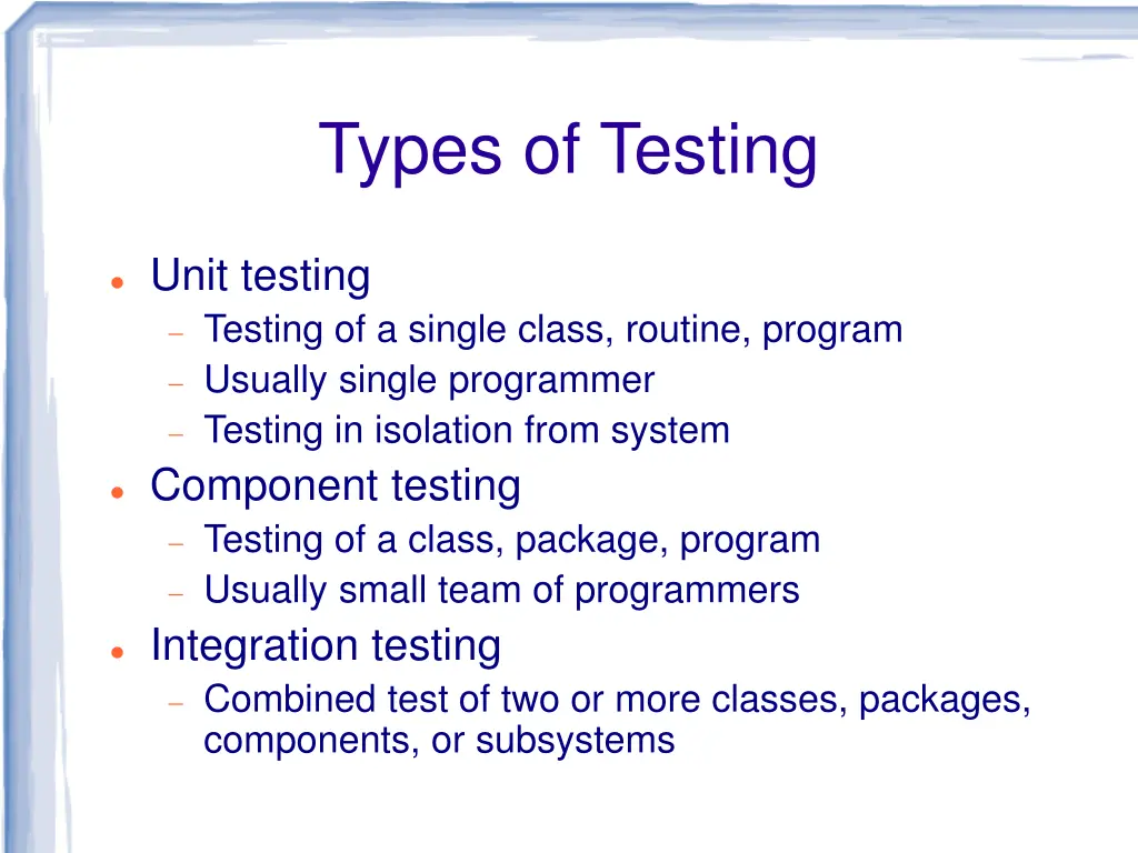 types of testing