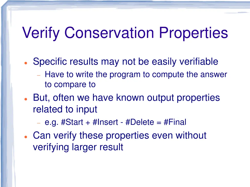 verify conservation properties