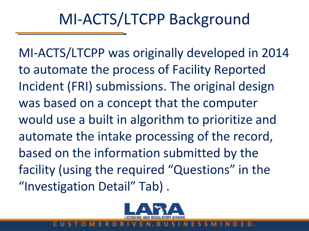 mi acts ltcpp background