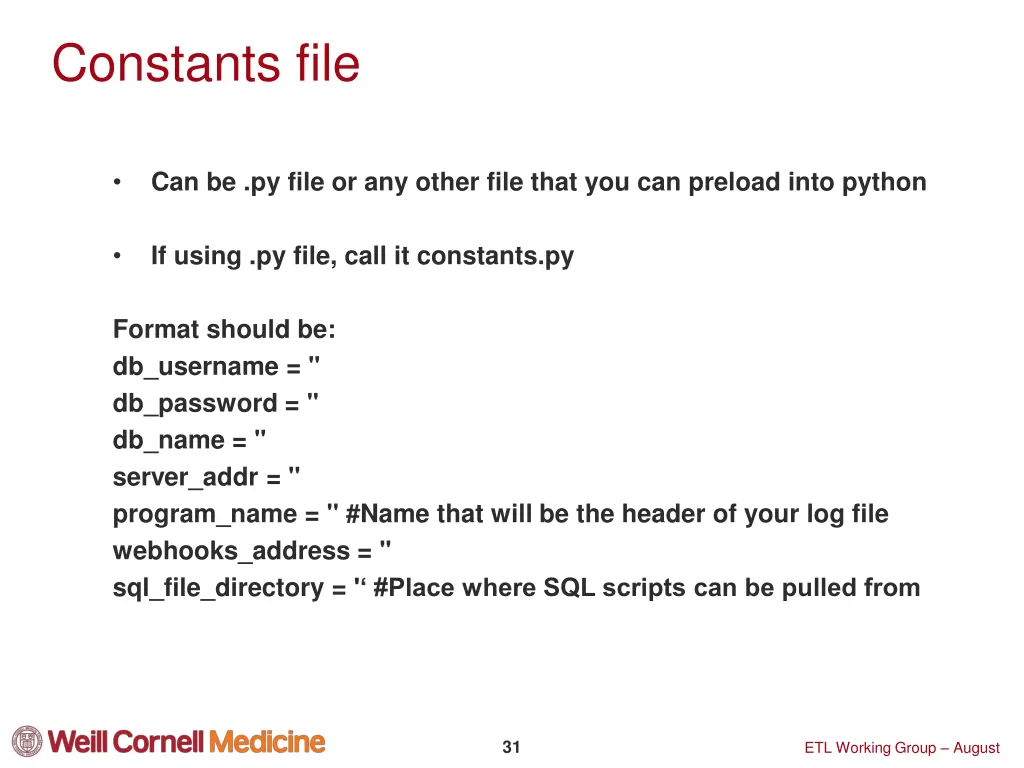 constants file