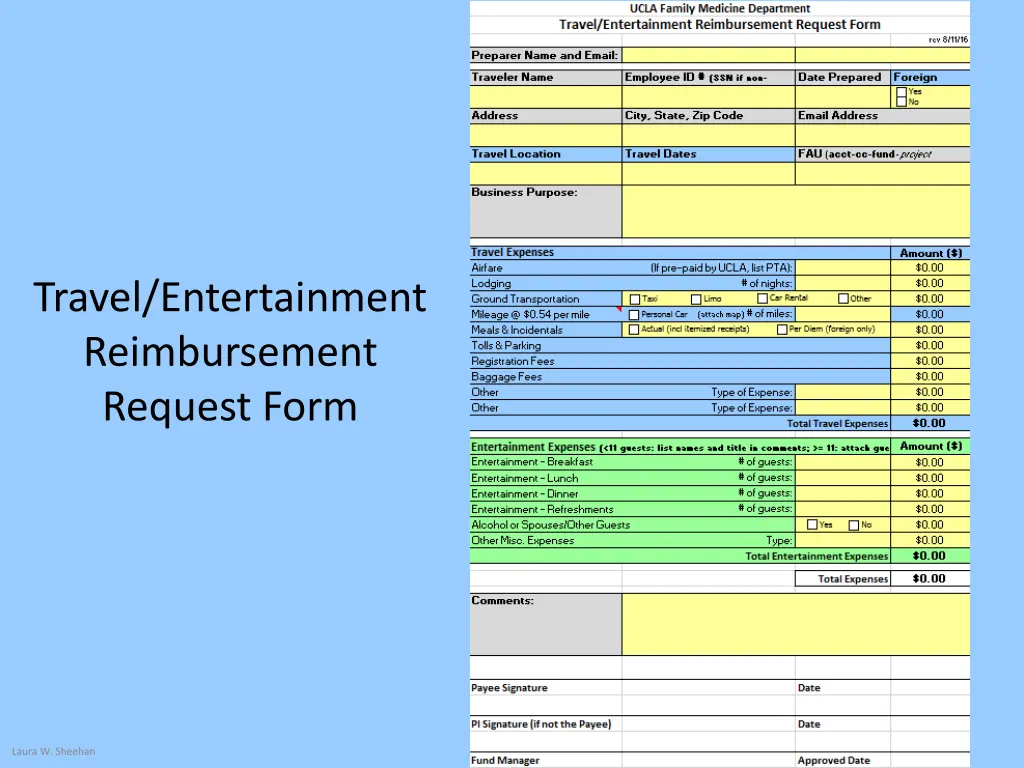 travel entertainment reimbursement request form