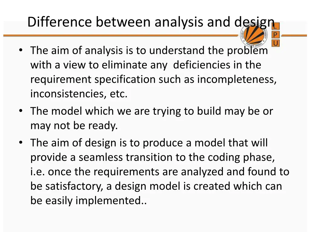 difference between analysis and design