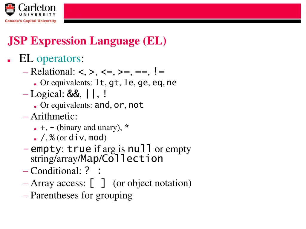 jsp expression language el el operators