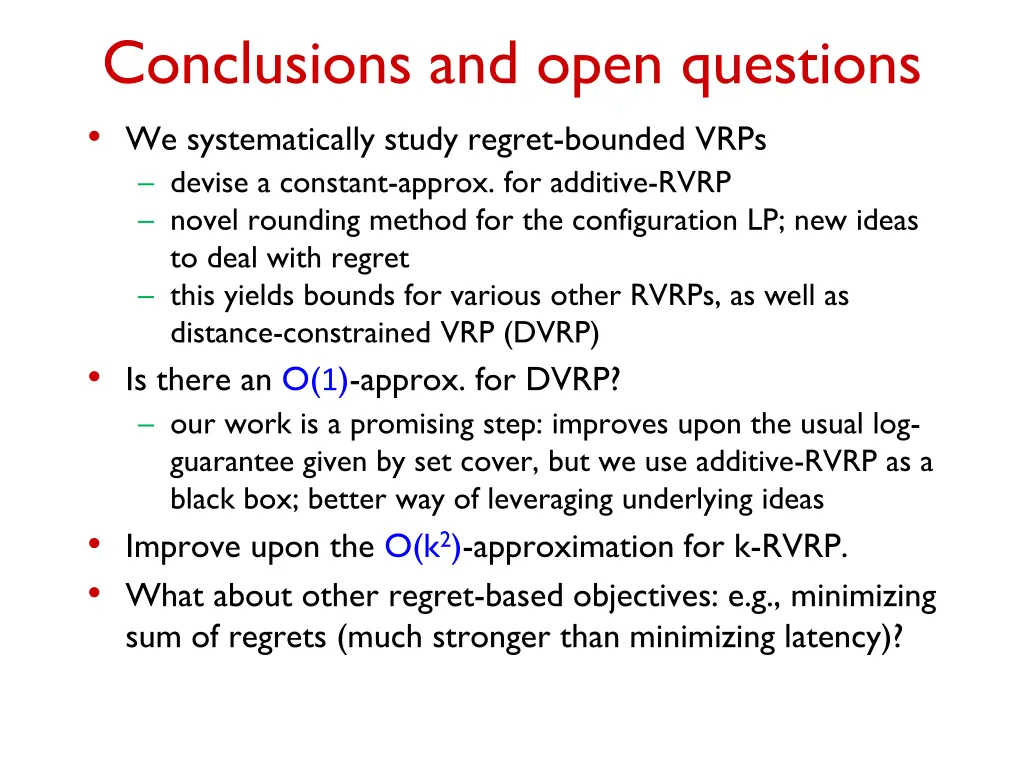 conclusions and open questions we systematically