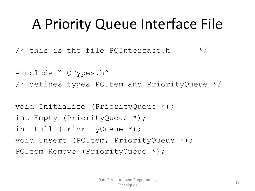 a priority queue interface file